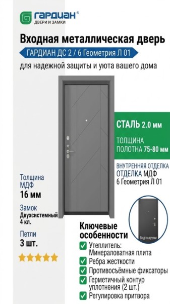 Входная металлическая дверь ДС 2  6 Геометрия Л 01