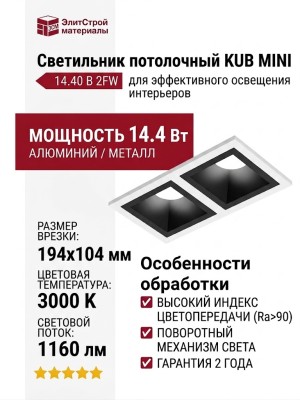 Светильник потолочный KUB MINI 14.40 B 2FW