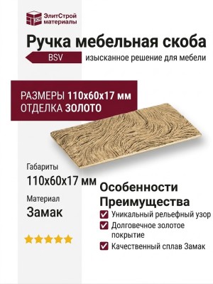 Ручка скоба 4310 0064 BSV, материал Замак, отделка Золото, 17*60*110 мм