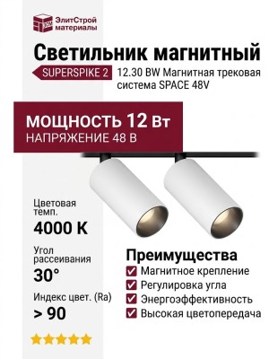 Магнитный трековый светильник SUPERSPIKE 2 12.30 BW