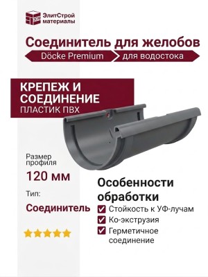 Соединитель для желобов Docke Premium, цвет графит