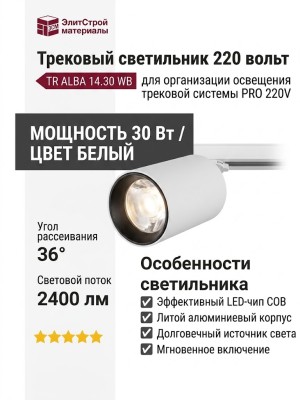 Трековый светильник 220 вольт TR ALBA 14.30 WB