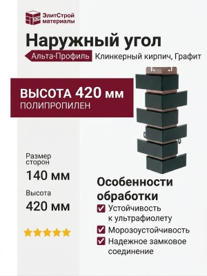 Наружный угол Альта-Профиль, Клинкерный кирпич, Графит