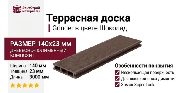 Террасная доска Grinder с мелким вельветом, шлифованная в цвете Шоколад