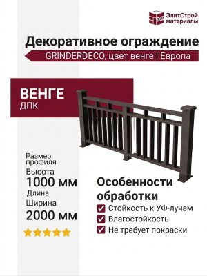 Декоративное ограждение из ДПК GRINDERDECO, цвет венге, Европа