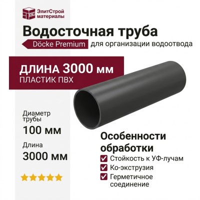 Водосточная труба 3 м, Docke Premium, цвет графит