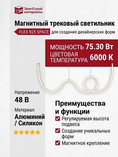 Магнитный трековый светильник FLEX R25 SPACE 75.30 W 6000