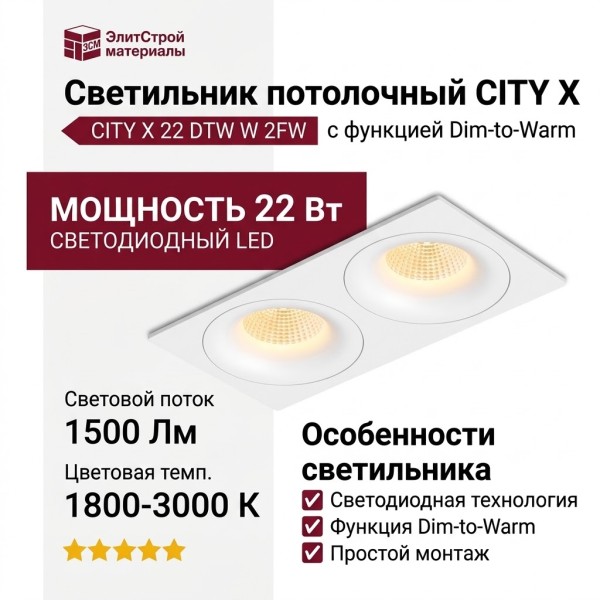 Светильник потолочный CITY X 22 DTW W 2FW