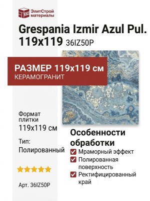 Grespania Izmir Azul Pul. 119x119 36IZ50P