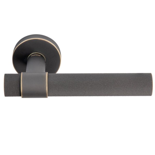 Дверная ручка на круглой розетке 334 ALYA ЗАТЕМНЕННАЯ БРОНЗА, материал Латунь, отделка Бронза, 150*52 мм