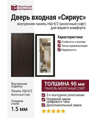 Дверь входная «Сириус», внутренняя панель НШ-9/2 (молочный софт)