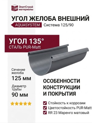 Угол желоба внешний 135°, Aquasystem, RR 23 Маренго матовый 125/90.