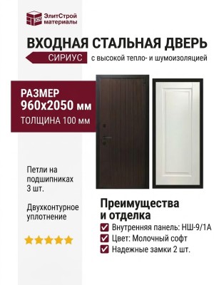 Дверь входная «Сириус», внутренняя панель НШ-9/1А (молочный софт)