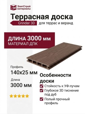 Террасная доска Grinder 3D с тиснением под дуб Орех