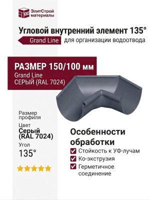 Угловой внутренний элемент 135° Grand Line, Серый (RAL 7024)