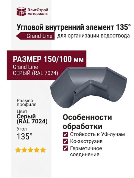 Угловой внутренний элемент 135° Grand Line, Серый (RAL 7024)