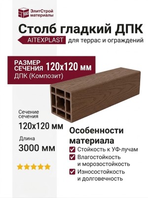 Столб гладкий ДПК AITEXPLAST цвет какао