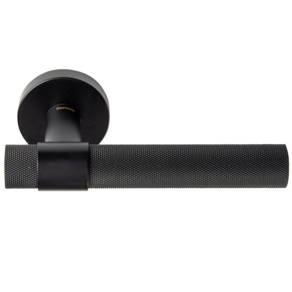 Дверная ручка на круглой розетке 334 Alya Чёрный матовый, материал Латунь, цвет, отделка Черный, 150*52 мм