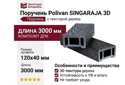 Поручень Polivan SINGARAJA 3D, черный с текстурой дерева.