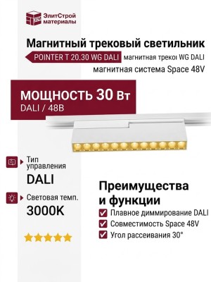 Магнитный трековый светильник POINTER T 20.30 WG DALI