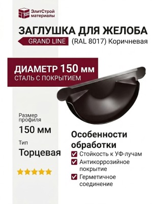 Заглушка для желоба Grand Line, Коричневая (RAL 8017)
