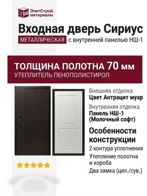Дверь входная «Сириус», внутренняя панель НШ-1 (молочный софт)
