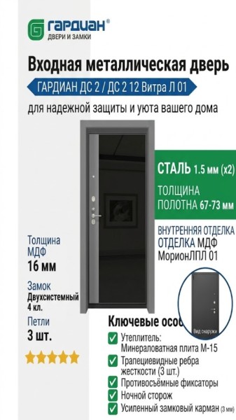 Входная металлическая дверь ДС 2  12 Витра Л 01