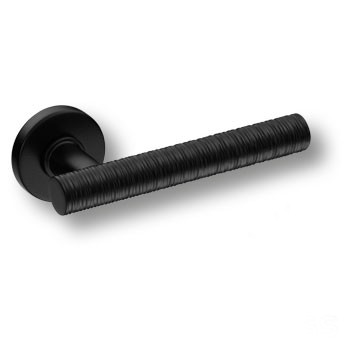 Дверная ручка на круглой розетке HA184VRO12 AL6 GRIP-V, материал Замак, отделка Черный, 146*52*64 мм