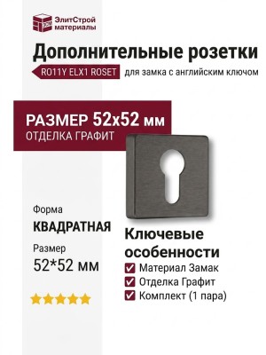 Дополнительные розетки для замка с английским ключом RO11Y ELX1 ROSET, материал Замак, отделка Графит, 52*52 мм
