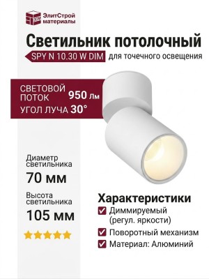 Светильник потолочный SPY N 10.30 W DIM