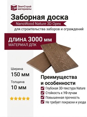 Заборная доска (планкен) ДПК NanoWood Nature 3D Орех