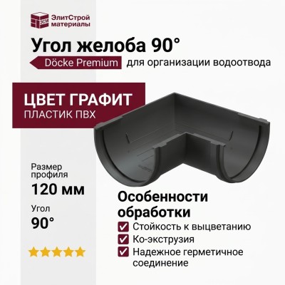 Угол желоба 90˚ Docke Premium, цвет графит
