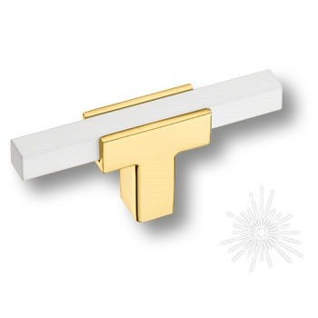 Ручка кнопка 67-Gold-White, материал Замак, цвет Белый, отделка Белый Золото, 27*14*70 мм