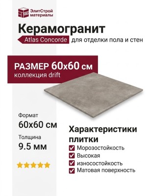 Atlas Concorde Drift Light Grey Ret 60x60 610010001448