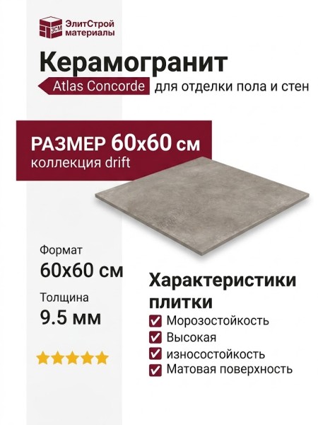 Atlas Concorde Drift Light Grey Ret 60x60 610010001448
