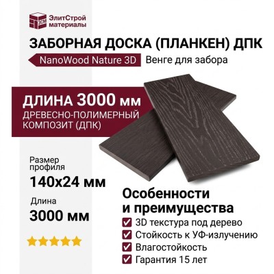 Заборная доска (планкен) ДПК NanoWood Nature 3D Венге
