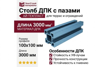 Столб ДПК АЙ-ТЕХПЛАСТ с пазами, синий цвет