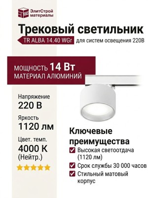 Трековый светильник 220 вольт TR ALBA 14.40 WGr
