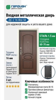 Входная металлическая дверь ДС 2  16 ФШ 58