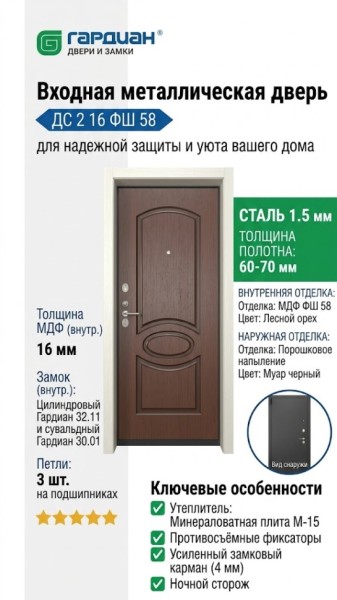 Входная металлическая дверь ДС 2  16 ФШ 58