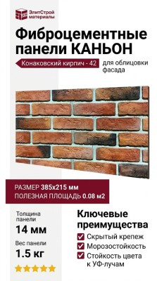 Фиброцементные панели КАНЬОН Конаковский кирпич - 42