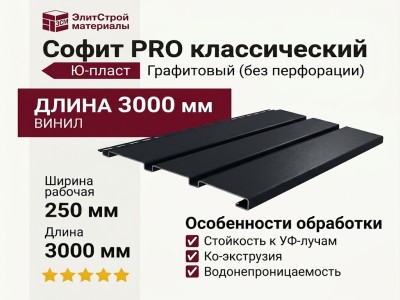 Софит PRO классический Ю-пласт, Графитовый (без перфорации)