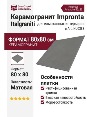 Impronta Italgraniti Nuances Antracite 80x80 NU0388