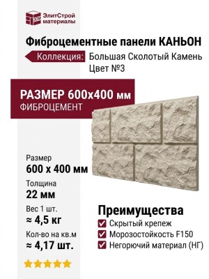 Фиброцементные панели КАНЬОН Большой Сколотый Камень - 3