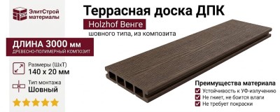 Террасная доска из композитного материала Holzhof, цвет Венге.