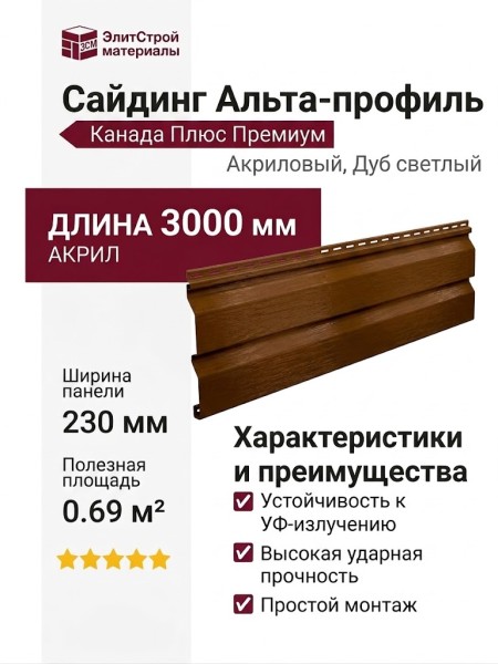 Акриловый сайдинг Альта-профиль Канада Плюс Премиум, Дуб светлый