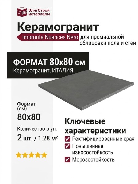 Impronta Italgraniti Nuances Nero 80x80 NU0488