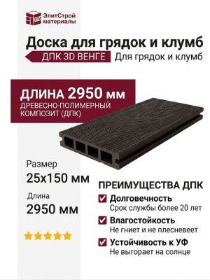 Доска для грядок и клумб из ДПК 3D, 25х150х2950, цвет венге.