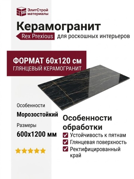 Rex Ceramiche Prexious Of Rex Thunder Night Glossy 60x120 755848