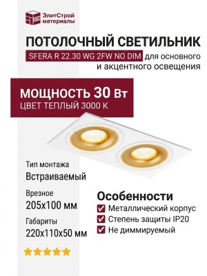 Светильник потолочный SFERA R 22.30 WG 2FW NO DIM